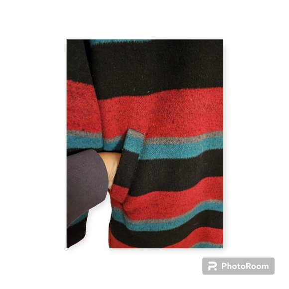 Tulle Multicolor Striped Two Button Snap Closure Car Coat With Pockets Size L - Picture 3 of 5